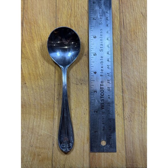 Set Of 3 Stainless Steel Round Bowl Soup Spoon Ribbon Crest Design Reed & Barton - Picture 3 of 3